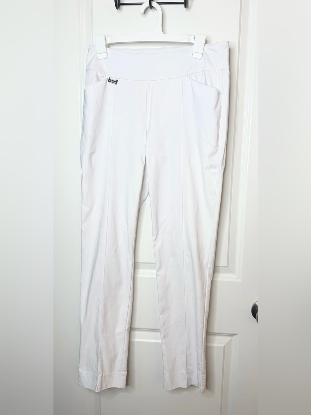 Peck & Peck White Pull On Pants Womens 6 Slim Straight Stretch Career Casual